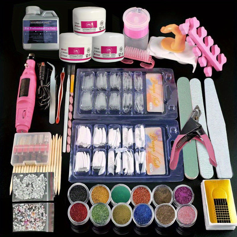 23 In 1 Acrylic Nail Kit For Beginners 12 Color Glitter Acrylic Powder White Clear Pink Acrylic Powder Nails Extension Professional Nails Kit Acrylic Set Manicure Tools Acrylic Supplies Gift For Women