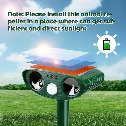 Ultrasonic Animal Repeller, Solar Powered Animal Repellent, Waterproof Animal Deterrent Devices Outdoor Repels Cat, Dog, Fox, Derrent, Rat, Etc