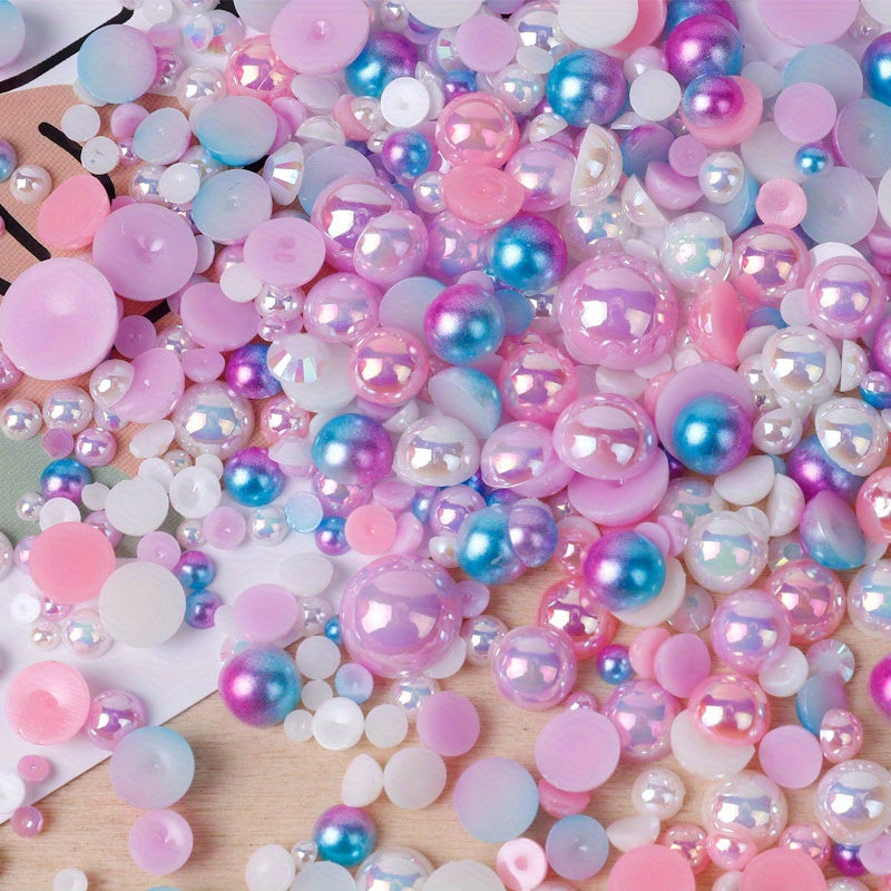 3800pcs 30g Mixed Flat Back Pearls and Rhinestones for Crafts and Nail Art - 3mm-10mm Sizes in Blue, Pink, and White - Perfect for Eye Makeup and Jewelry Design