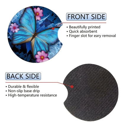 2pc-4pcs Blue Butterfly Cup Coaster For Car SUVs Trucks, 2 Pack Cup Holder Coasters, 3pcs/set, 6pcs/set Car Interior Accessories