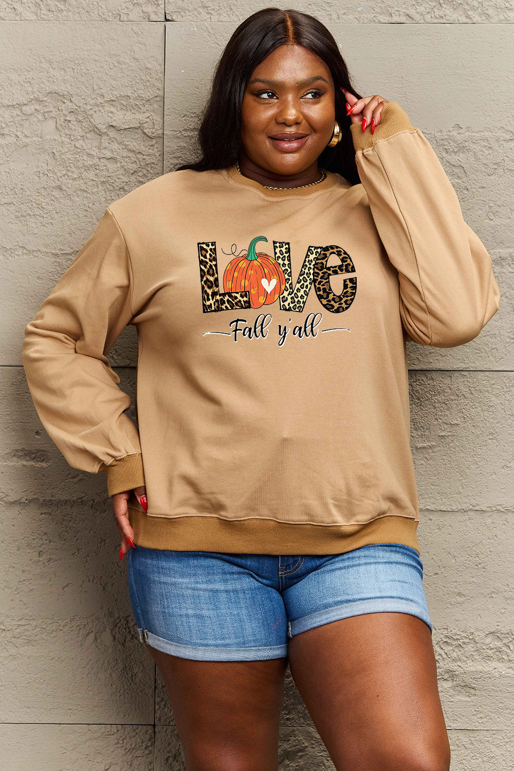 Simply Love Full Size LOVE FALL Y'ALL Graphic Sweatshirt