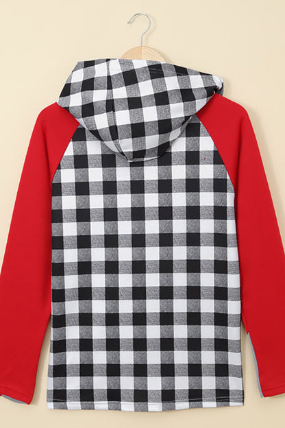 Christmas Tree Graphic Plaid Raglan Sleeve Hoodie