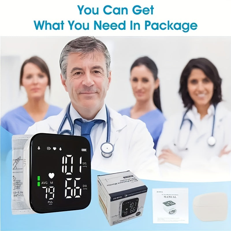 1pc Digital Wrist Blood Pressure Monitor with Irregular Heart Beat Detection - Large Display & Adjustable Cuff - Battery Not Included