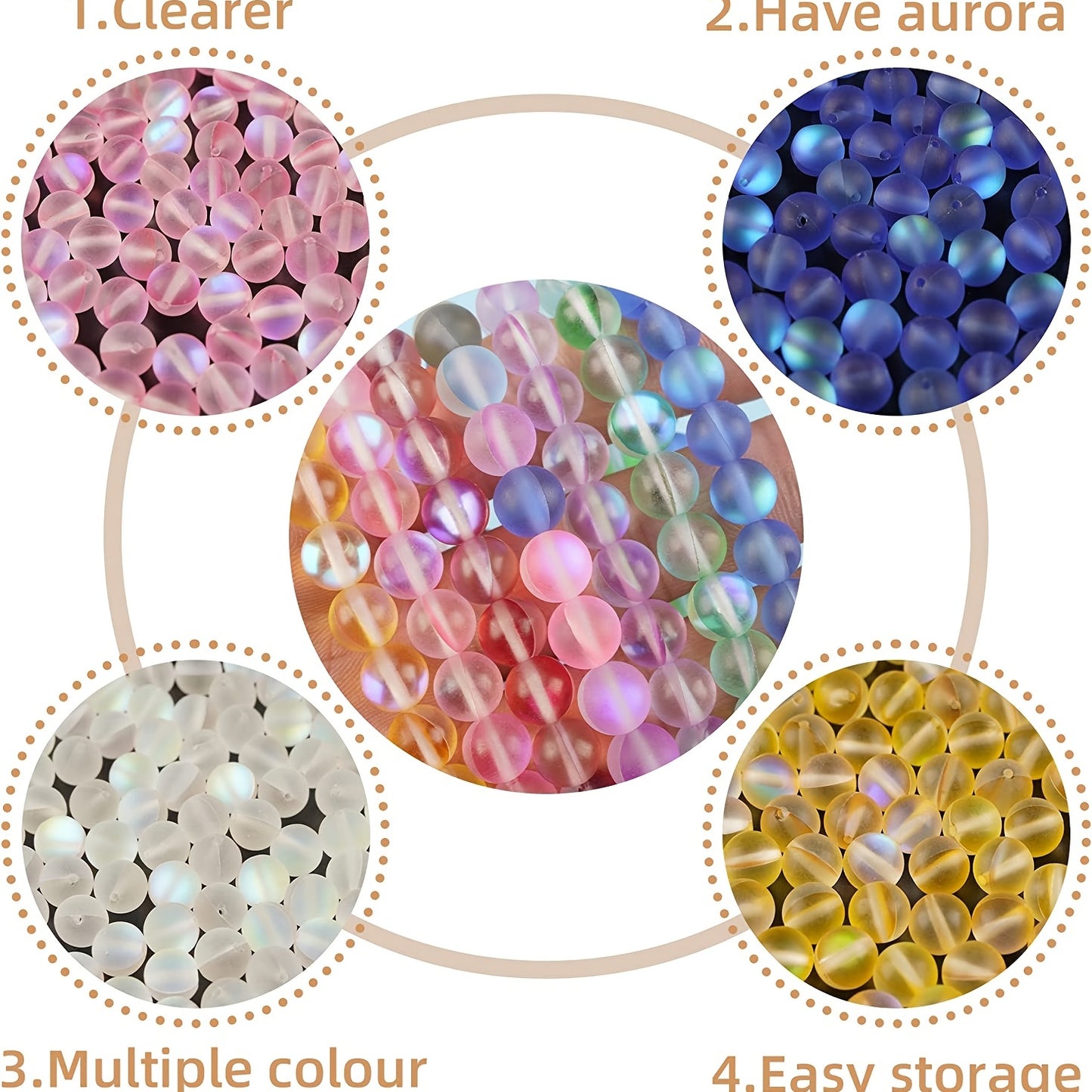 20/30/50/100pcs Frosted Aurora Crystal Glass Beads 8MM Mixed Colors Glitter Moonstone Round Beads Rainbow Mermaid Reiki Large Beads Jewelry DIY Bangle Necklace Earrings