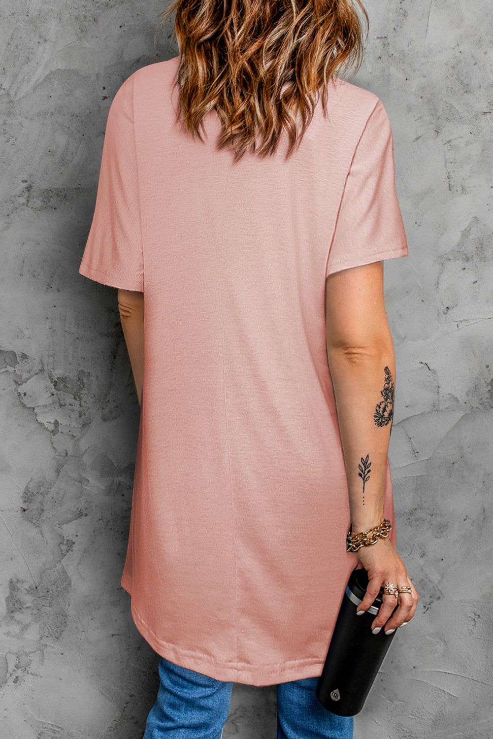 Round Neck Short Sleeve Tunic Tee