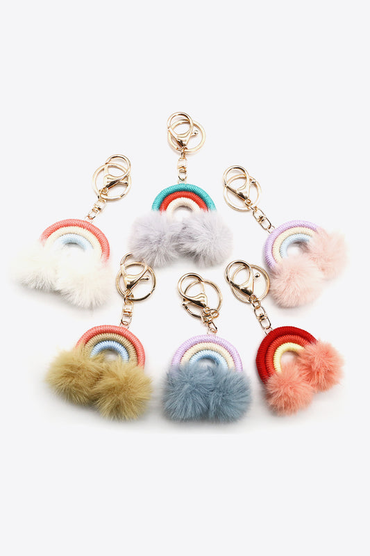 Assortiment de 4 porte-clés à pompons arc-en-ciel