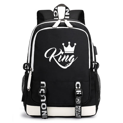 2022 Explosive King & Queen Street Print Backpack: USB Rechargeable Leisure School Bag for Youth