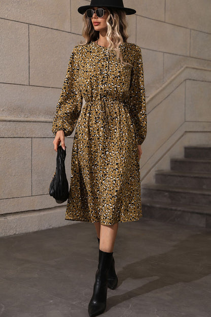 Printed Long Sleeve Midi Dress