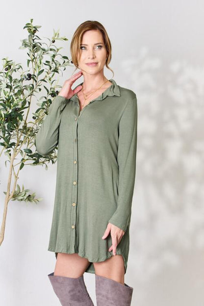 Celeste Full Size Button Down Shirt Dress