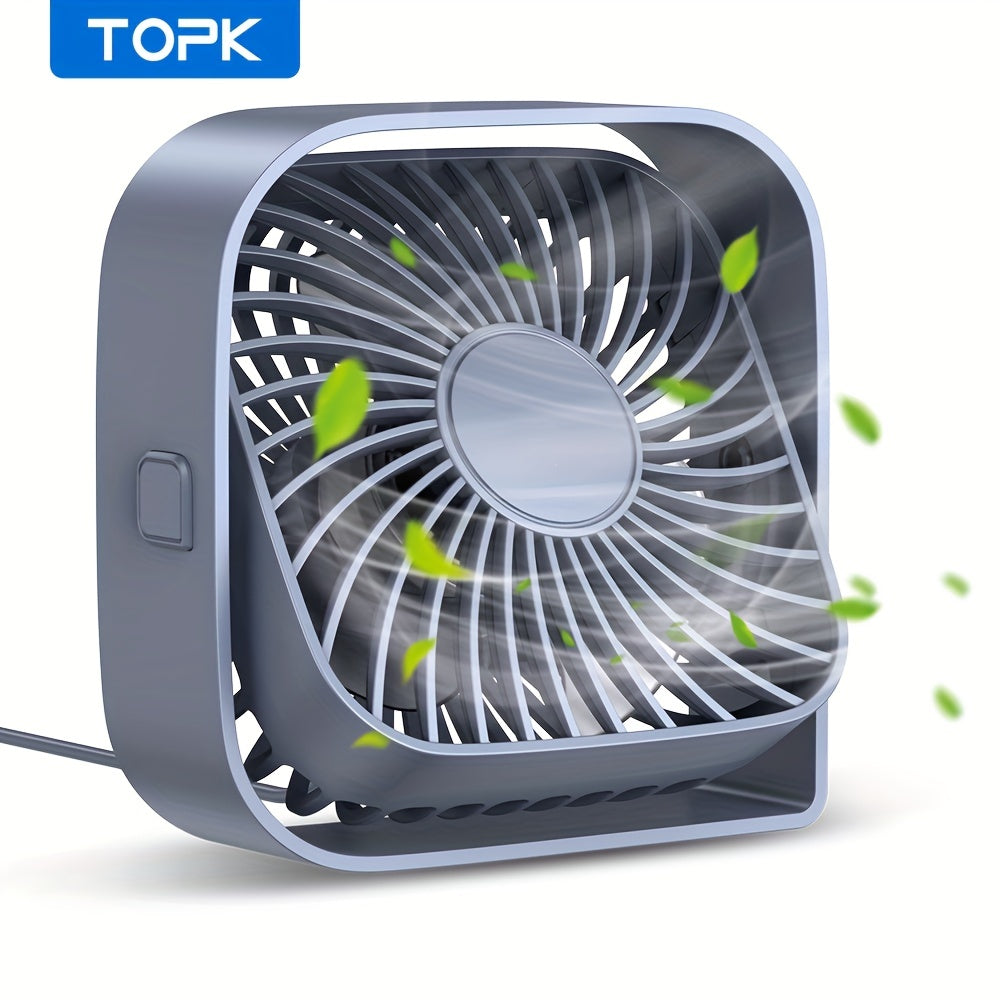 Ventilateur de bureau USB portable TOPK – 4 pouces, 3 vitesses, rotation à 360°, super silencieux pour la maison, le bureau, la chambre et plus encore ! 