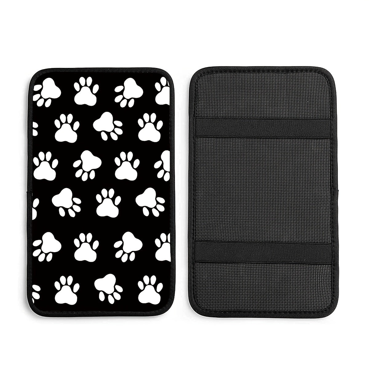 1pc Black White Dog Paw Print Armrest Box Pad, Auto Center Console Armrest Protector Cover For Car SUV Decoration Accessories