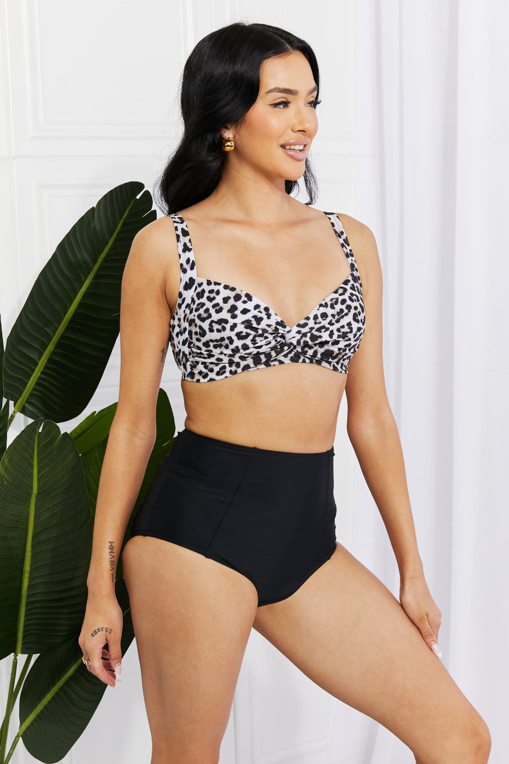 Marina West Swim Take A Dip Twist High-Rise Bikini in Leopard