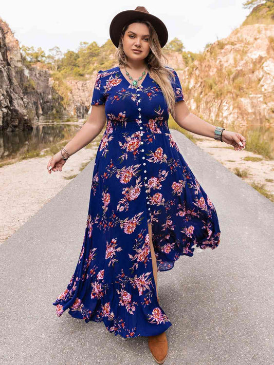 Robe Longue à Col en V Grande Taille