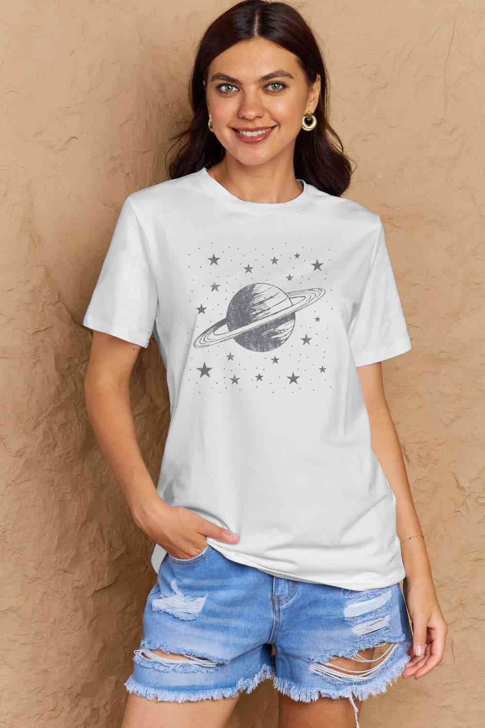 T-shirt en coton avec image Planet, taille réelle, Simply Love