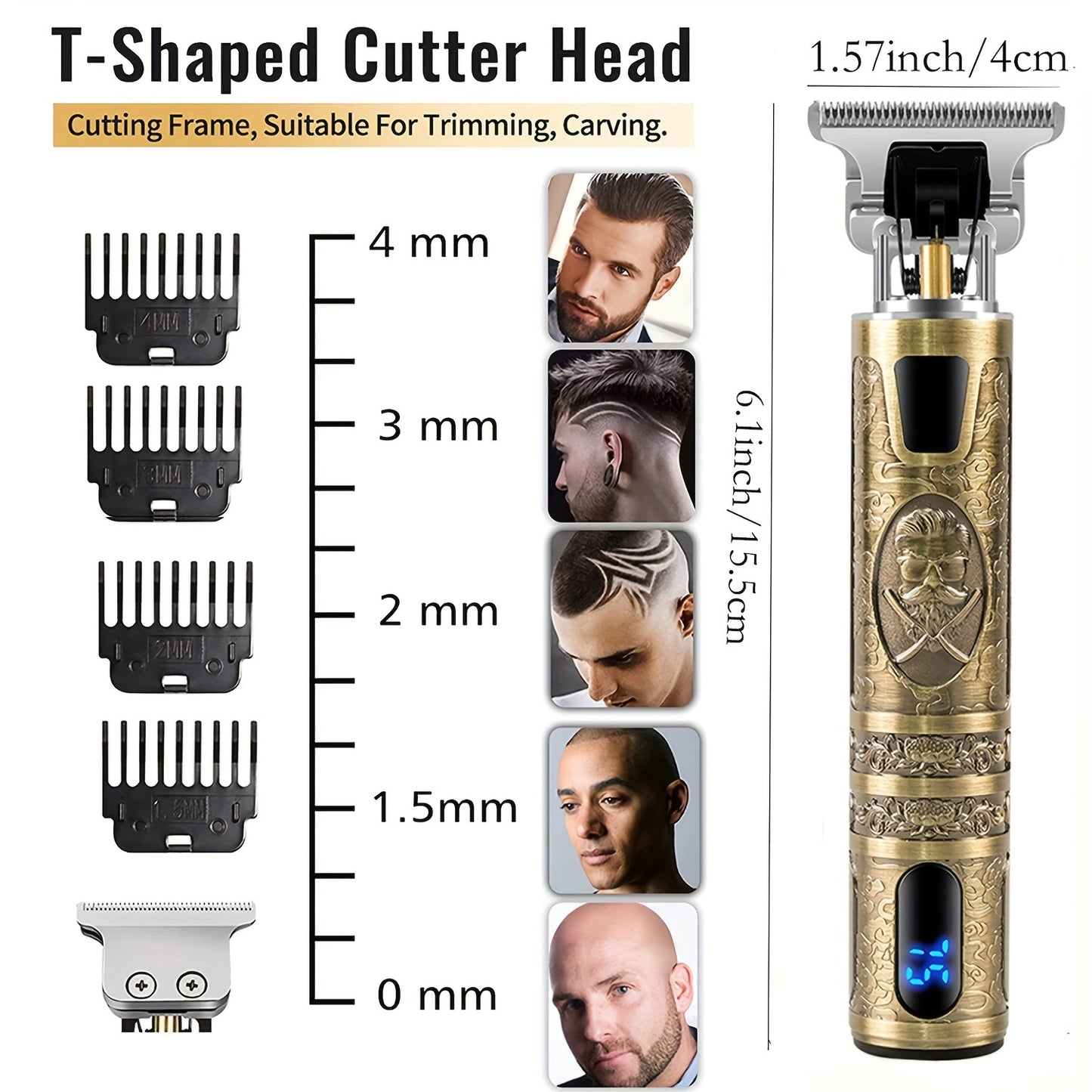 USB Rechargeable Hair Clippers and Beard Trimmer for Men - Precise T-Blade Trimmer with LCD Screen - Grooming Kit for Men