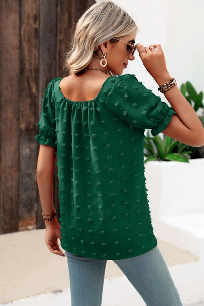 Blouse à col carré et manches bouffantes à pois suisses