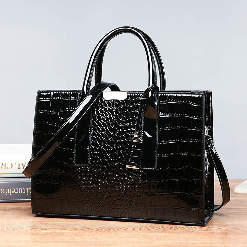 Women's Faux Crocodile Embossed Tote Bag, Large Capacity Shoulder Bag, Handbag, Crossbody Bag