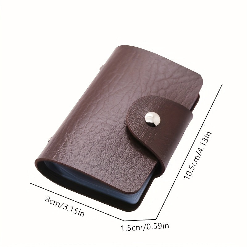 Stylish Faux Leather Credit Card Holder - Solid Color Bag With Button