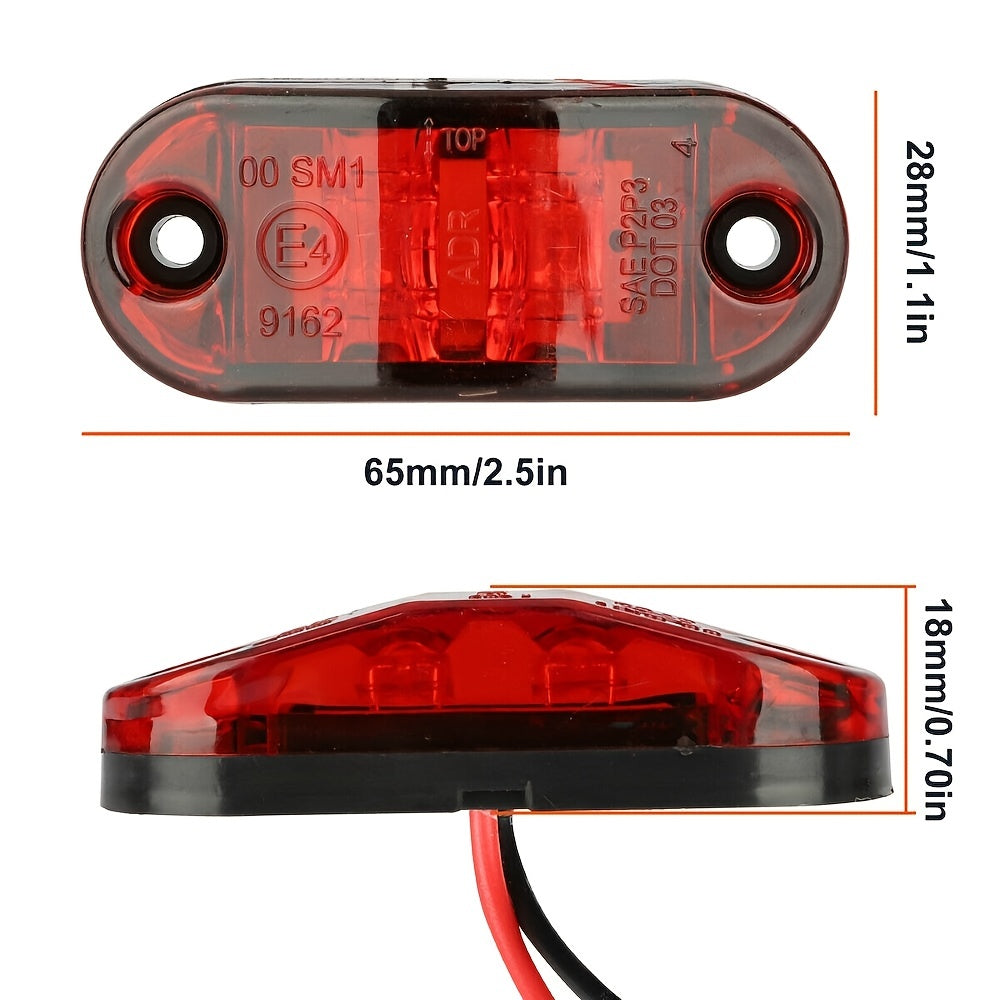 12 pièces 2.5 "LED voiture ovale dégagement côté lumière ambre et rouge 1.2W feux de position, feu de position de dégagement latéral 