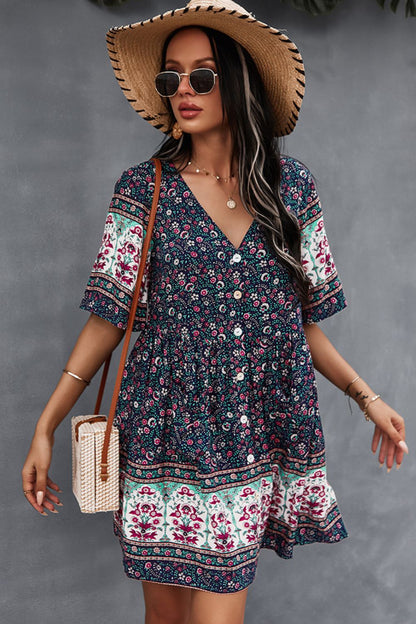 Bohemian V-Neck Half Sleeve Dress