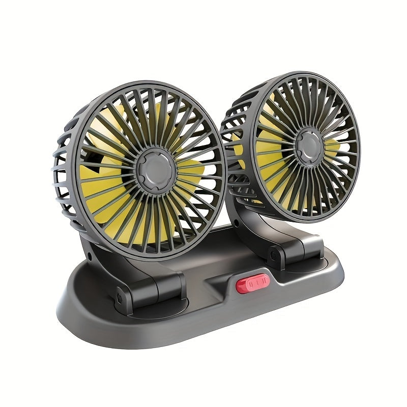 Universal Rotatable Vehicle Fan for Trucks, Cars, and Touring Cars - Dual Head USB Fan with 12V and 24V Compatibility - Provides Powerful and Efficient Cooling on the Go