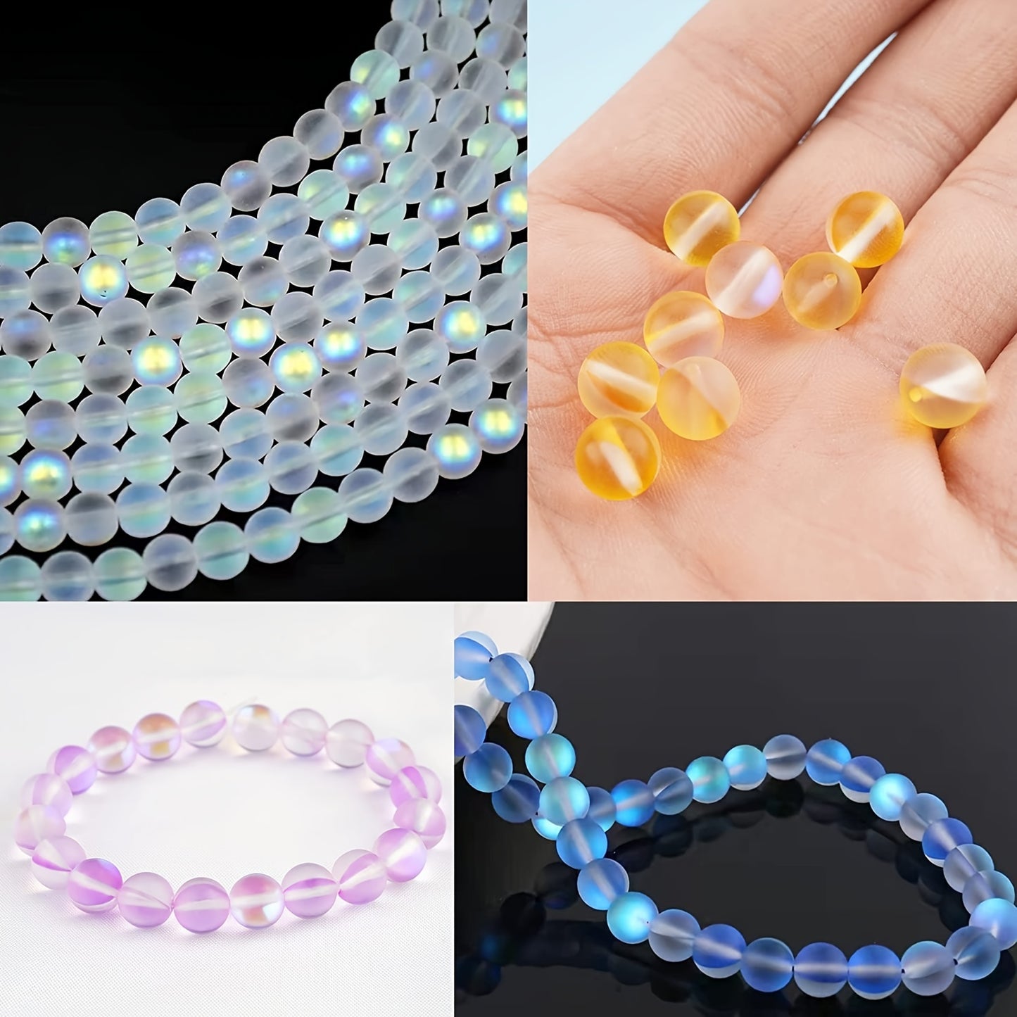 20/30/50/100pcs Frosted Aurora Crystal Glass Beads 8MM Mixed Colors Glitter Moonstone Round Beads Rainbow Mermaid Reiki Large Beads Jewelry DIY Bangle Necklace Earrings