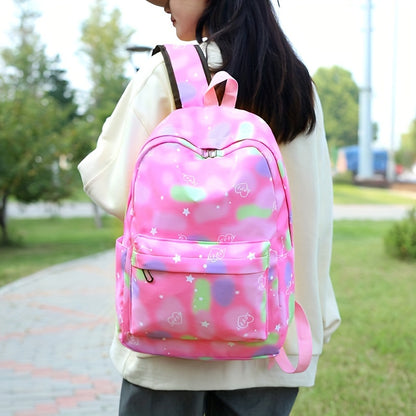 3Pcs Kawaii Backpack Set, Tie Dye Cartoon Pattern School Bag With Lunch Box Bag & Pencil Case