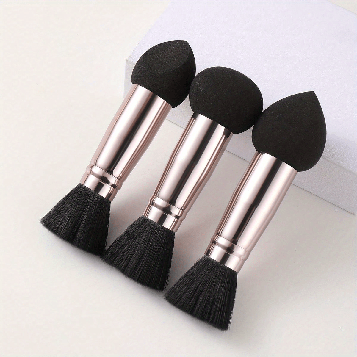 3pcs Foundation Blending Face Brushes With Two Heads Professional Soft Makeup Sponge Fluffy Blusher Brush For Women Beauty, Purple