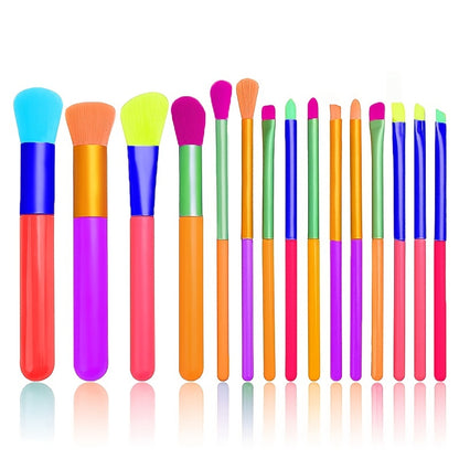 15 pcs Rainbow Color High Quality Makeup Brush Set - Perfect for Eyeshadow, Foundation, and Cosmetic Tools