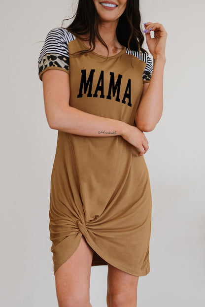 MAMA Graphic Round Neck Twisted Dress