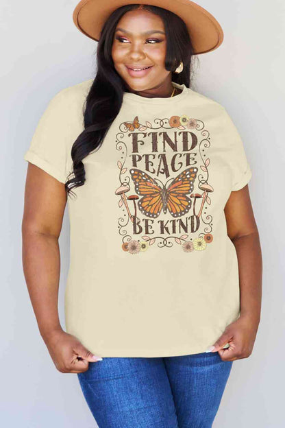 Simply Love T-shirt en coton graphique FIND PEACE BE KIND pleine taille