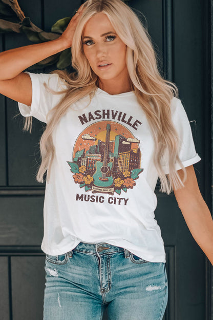 NASHVILLE MUSIC CITY Camiseta gráfica con cuello redondo