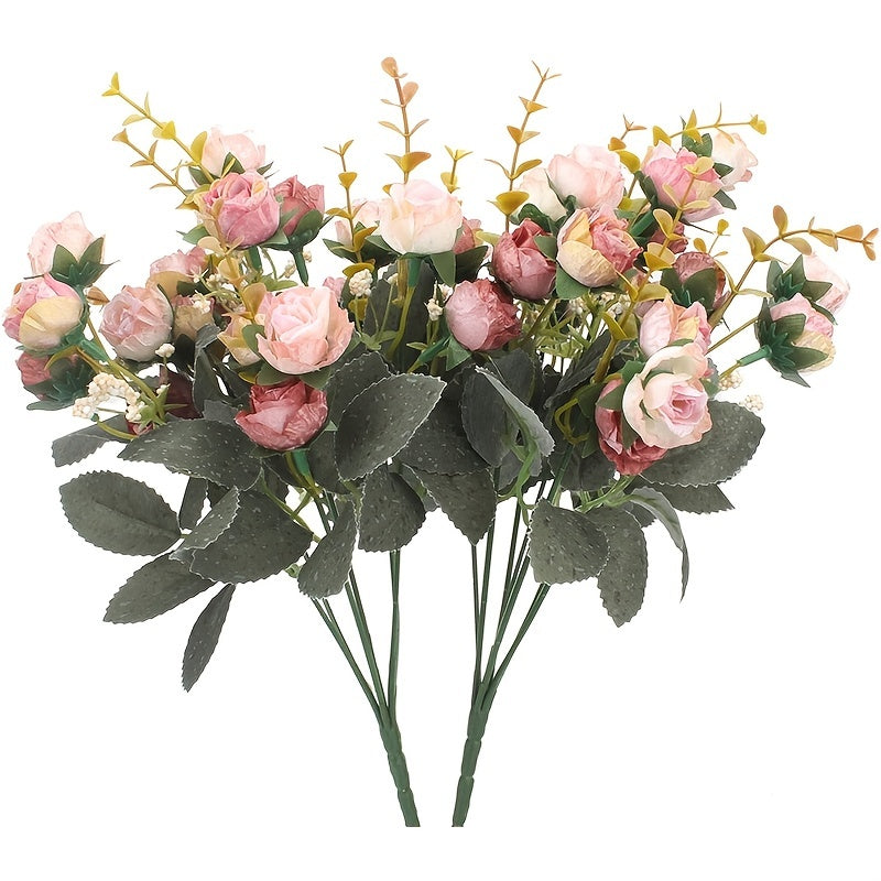 21-Head Mini Rose Bouquet - Perfect for Weddings, Offices & Decorating Home & Garden (Pink)