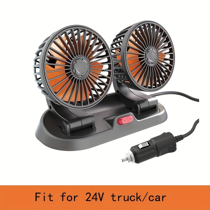 Universal Rotatable Vehicle Fan for Trucks, Cars, and Touring Cars - Dual Head USB Fan with 12V and 24V Compatibility - Provides Powerful and Efficient Cooling on the Go