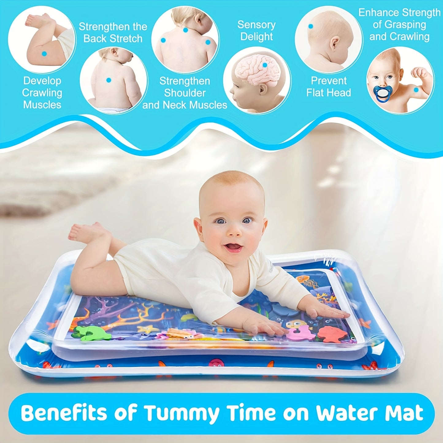 1pc Water Mat ，Water Play Mat For Babies Cute Baby Toys Inflatable Tummy Time Water Play Mat For Infants And Toddlers 3 To 12 Months Promote Development Baby Gifts