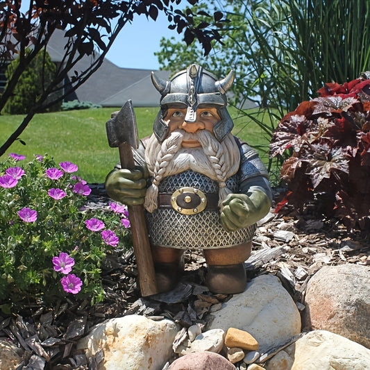 Viking Warrior Gnome Statue - Add a Touch of Adventure to Your Garden Decor!