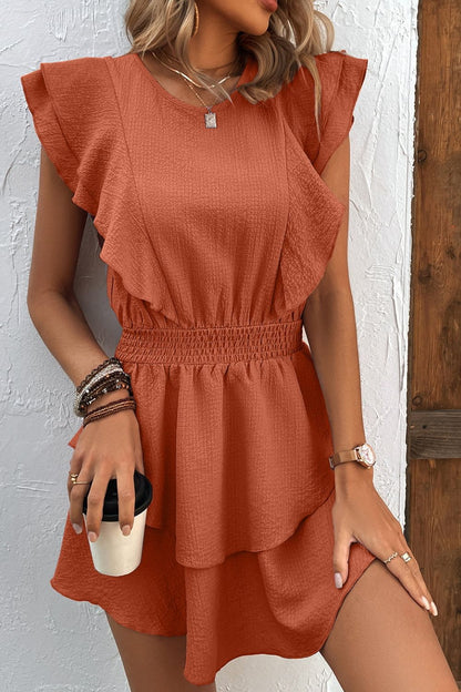 Textured Smocked Waist Layered Dress