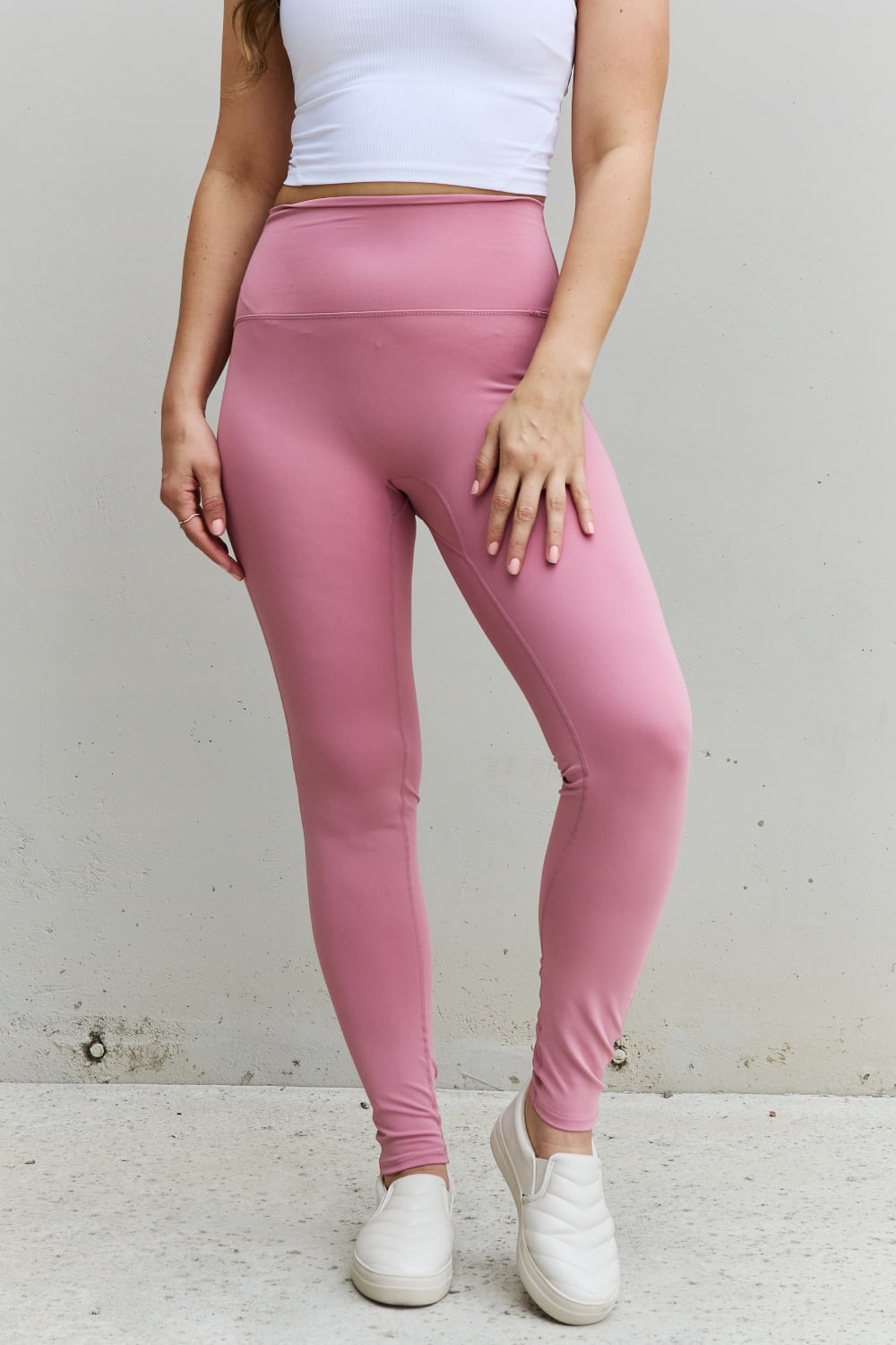 Zenana Fit For You Legging actif taille haute pleine taille en rose clair