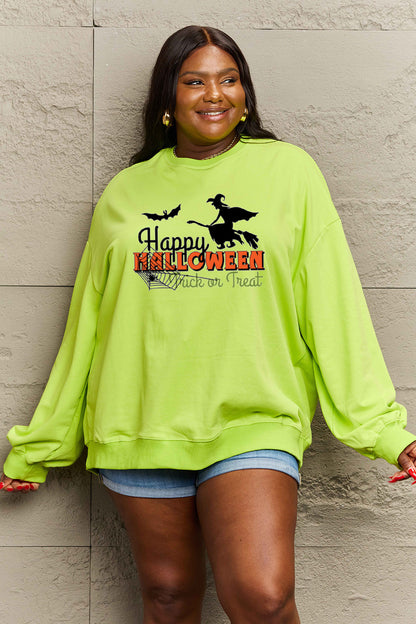 Simply Love Sweat-shirt graphique HAPPY HALLOWEEN TRICK OR TREAT pleine grandeur