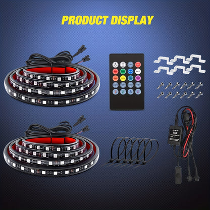 2Pcs 60'' RGB Truck Bed Lights Strip Kit, IP65 Waterproof 12V RGB Light Strips Wireless Remote Control Color Changing Truck LED Lights For Truck