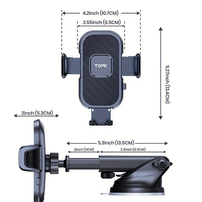 TOPK 2023 Support de téléphone de voiture amélioré – Support mains libres pour pare-brise de tableau de bord pour tous les smartphones – Prise sûre et stable – Installation et retrait faciles 