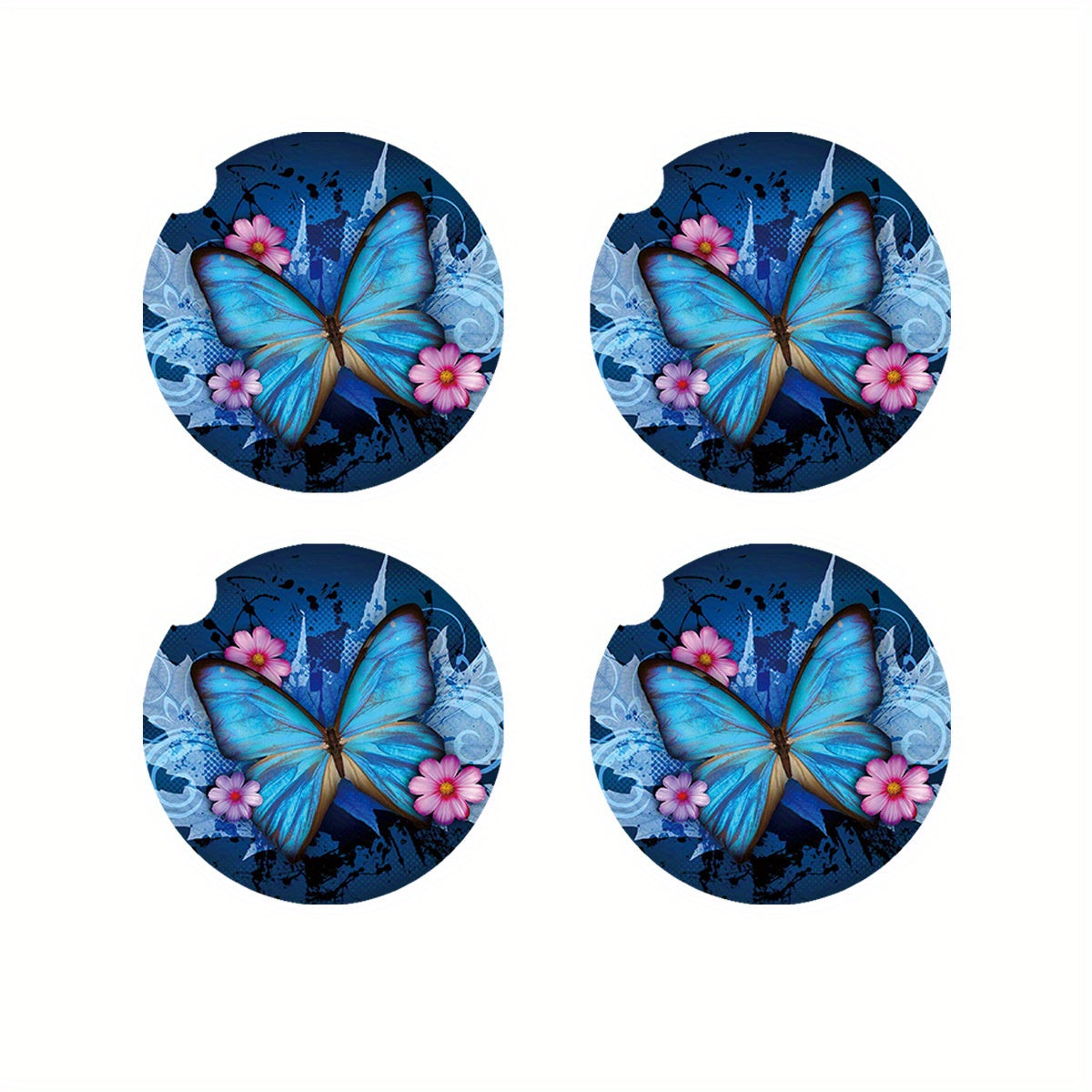 2pc-4pcs Blue Butterfly Cup Coaster For Car SUVs Trucks, 2 Pack Cup Holder Coasters, 3pcs/set, 6pcs/set Car Interior Accessories