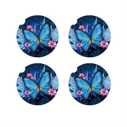 2pc-4pcs Blue Butterfly Cup Coaster For Car SUVs Trucks, 2 Pack Cup Holder Coasters, 3pcs/set, 6pcs/set Car Interior Accessories