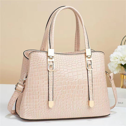 Women's Crocodile Embossed Shoulder Handbag - Stylish Solid Color Crossbody Purse With Removable Strap