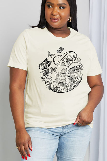 Simply Love Full Size Butterfly & Mushroom Graphic Cotton Tee