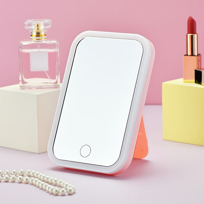 5X Magnifying Compact Cosmetics Mirror with LED Touch Screen & Portable Standing Design - Perfect for Makeup & Vanity!