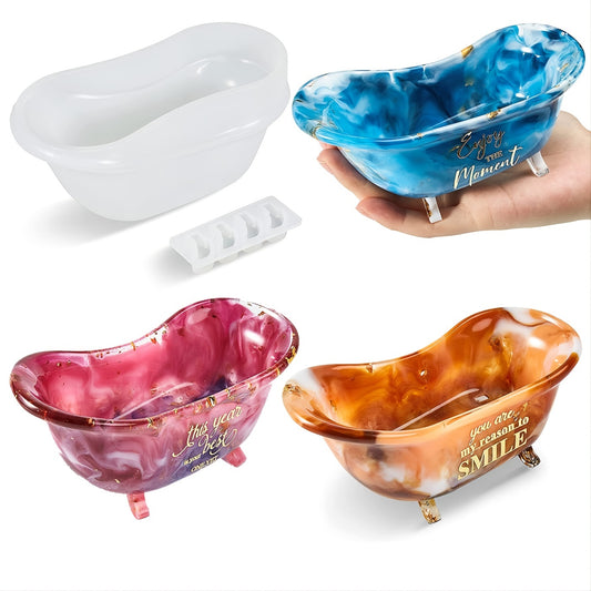 Moules en résine de baignoire, moules en silicone pour boîte de rangement de baignoire pour le moulage de résine, moules de baignoire en résine pour boîte à bijoux et bonbons, décoration de la maison, artisanat de moulage en résine époxy bricolage 