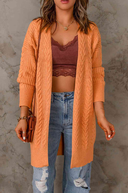 Double Take Cable-Knit Open Front Sweater Cardigan