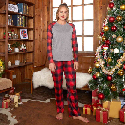 Raglan Sleeve Top and Plaid Pants Set