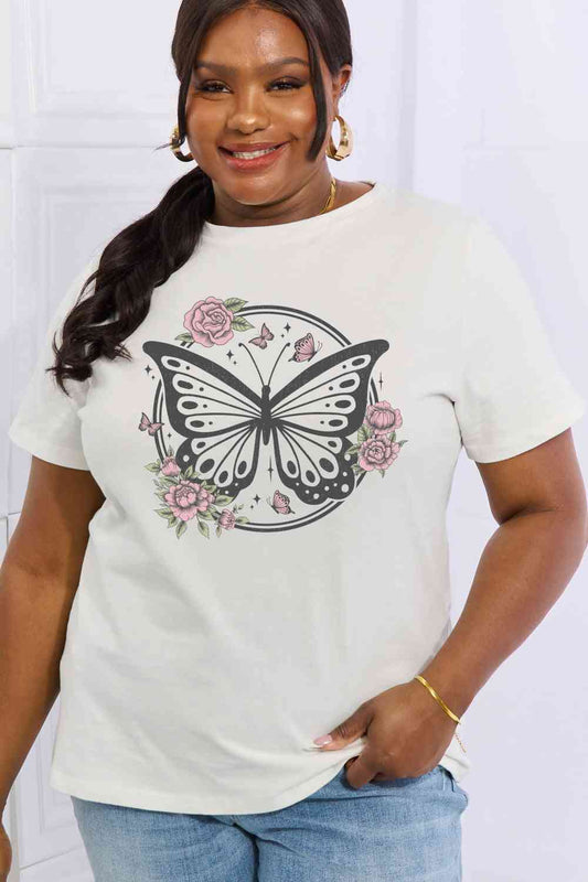 Simply Love Simply Love T-shirt en coton avec motif papillon pleine taille